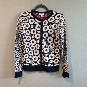Charter Club Navy and White Floral Cardigan